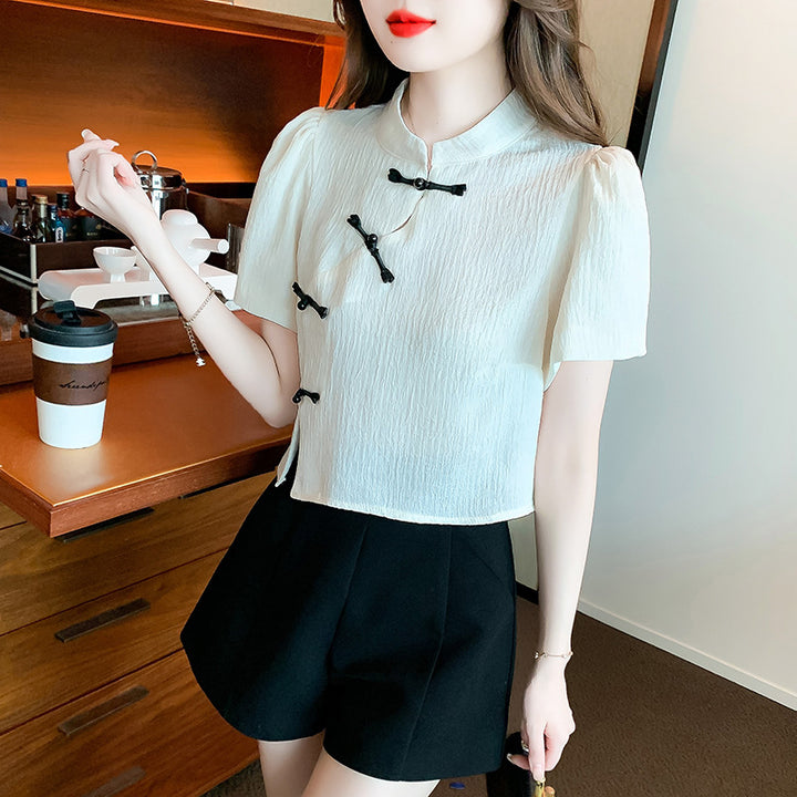 Chinese Style Buckle Short Top Women's Summer Shirt