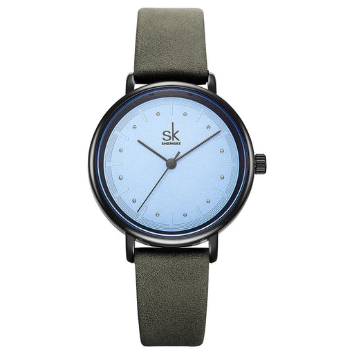 slim round quartz watch with pu belt strap - MRSLM