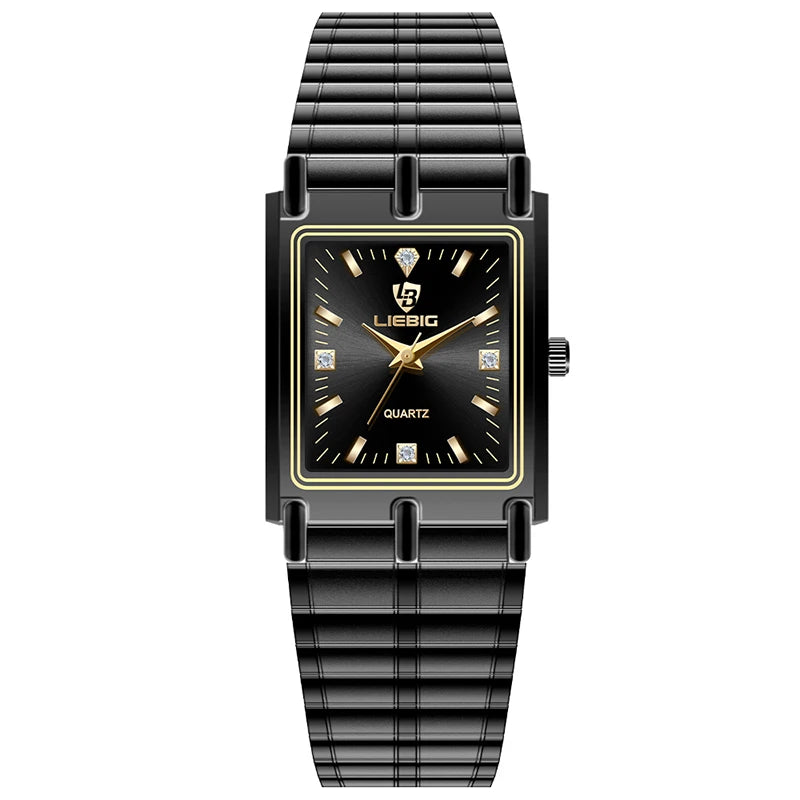 gold steel bracelet watch with square dial, view 2 - MRSLM