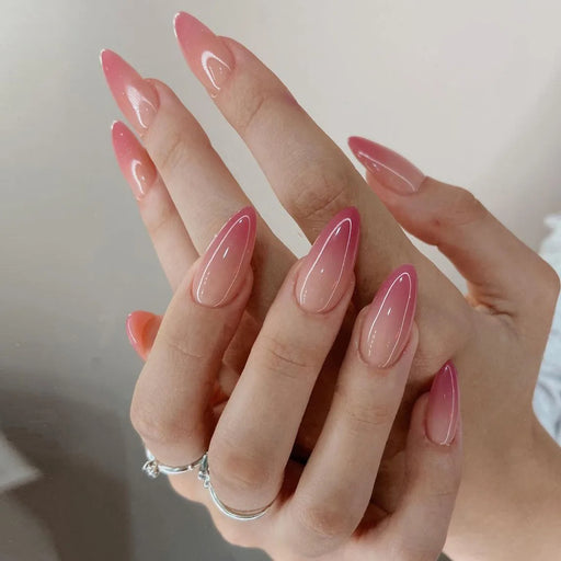 Gradient pink almond glossy fake nail set - MRSLM
