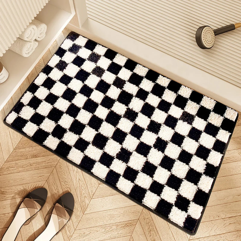 black and white grid bathroom absorbent non-slip mat - MRSLM