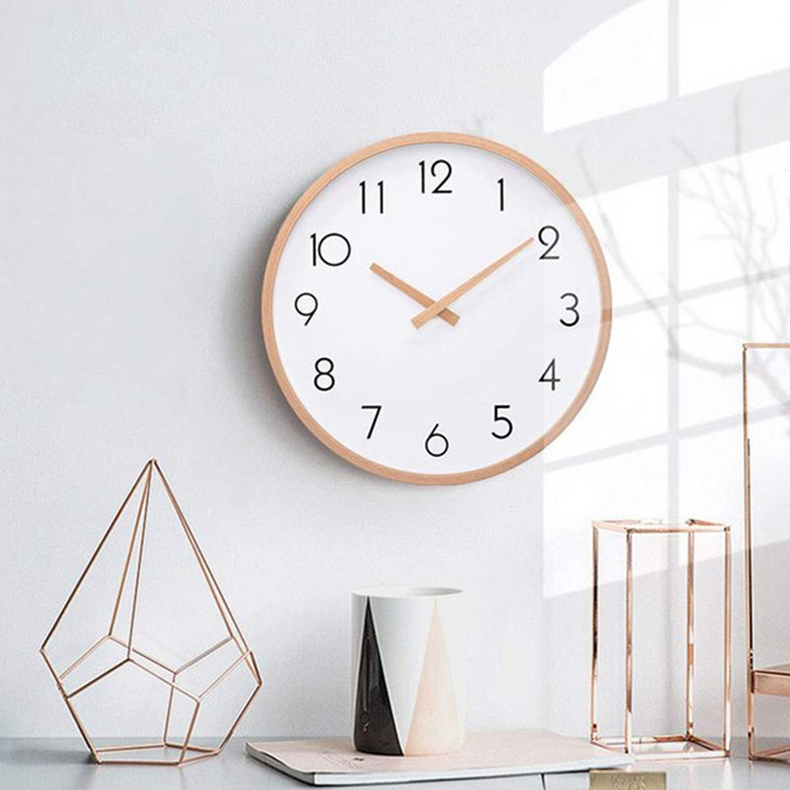 TXL 14 Inch Glass Wooden Wall Clocks Silent Quartz Non Ticking Wall Clocks Living Room Office Wooden Hand Simple Concise Home Decor