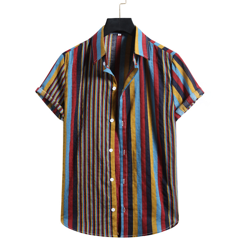 Chemises décontractées à manches courtes 100 % coton à rayures verticales pour homme 