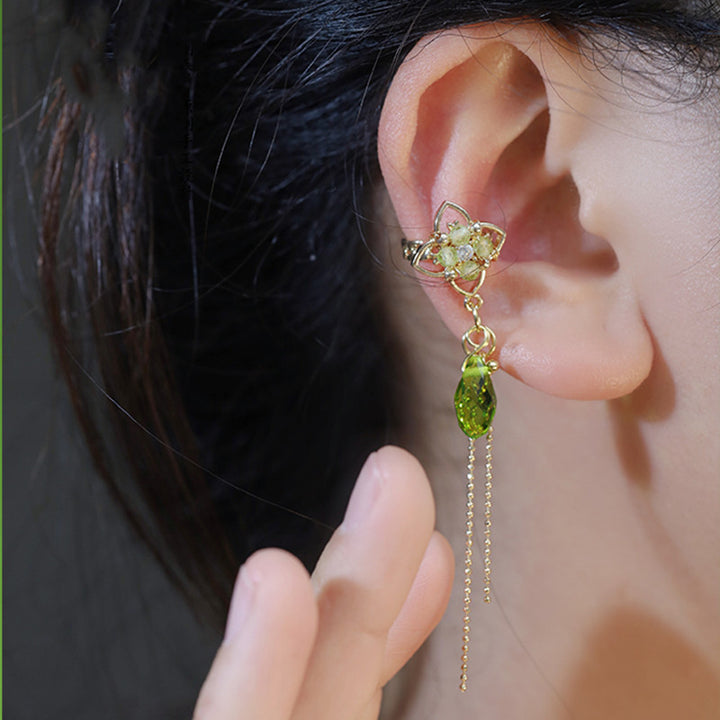 Ear Cuff Green Pearl Tassel