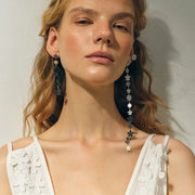 gold plated asymmetrical daisy earrings, view 9 - MRSLM