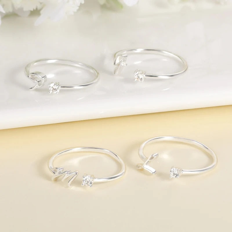 Chic Adjustable Silver Alphabet Rings - A-Z Initials, Stainless Steel Fashion Jewelry for Women