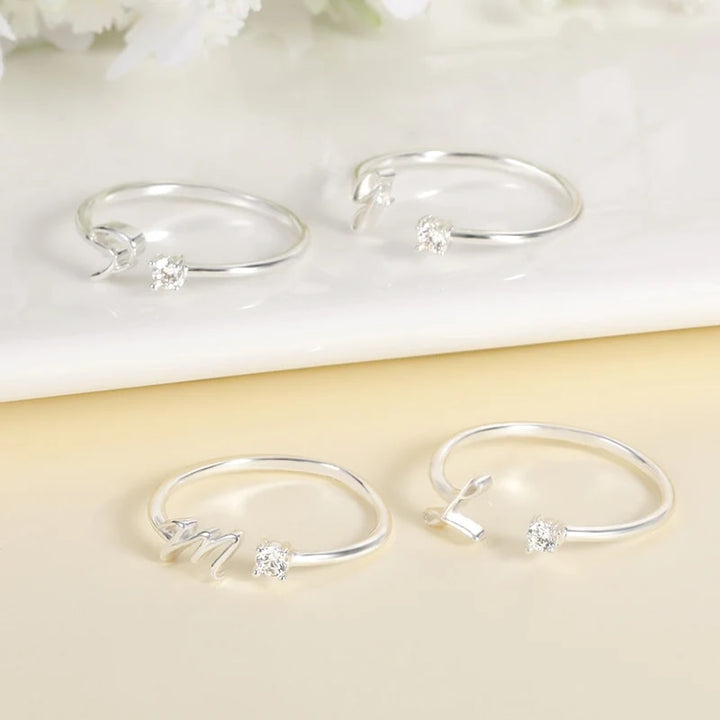 Chic Adjustable Silver Alphabet Rings - A-Z Initials, Stainless Steel Fashion Jewelry for Women