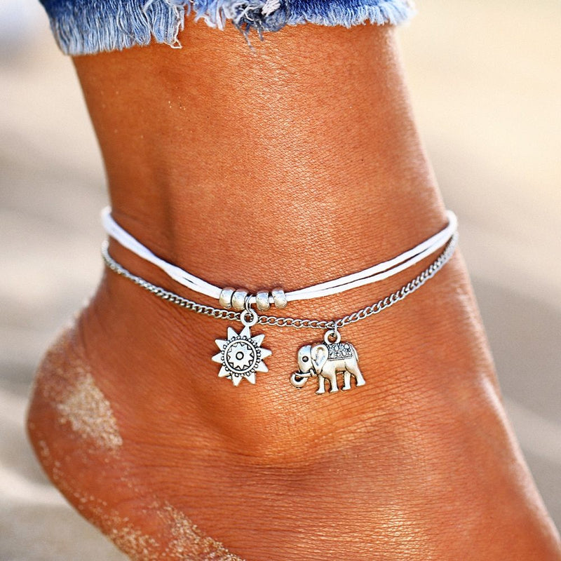 bohemian star elephant double layer anklet, view 3 - MRSLM