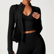 women's quick dry crop top zipper jacket, view 9 - MRSLM