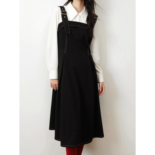 black fit-and-flare split dress, view 2 - MRSLM