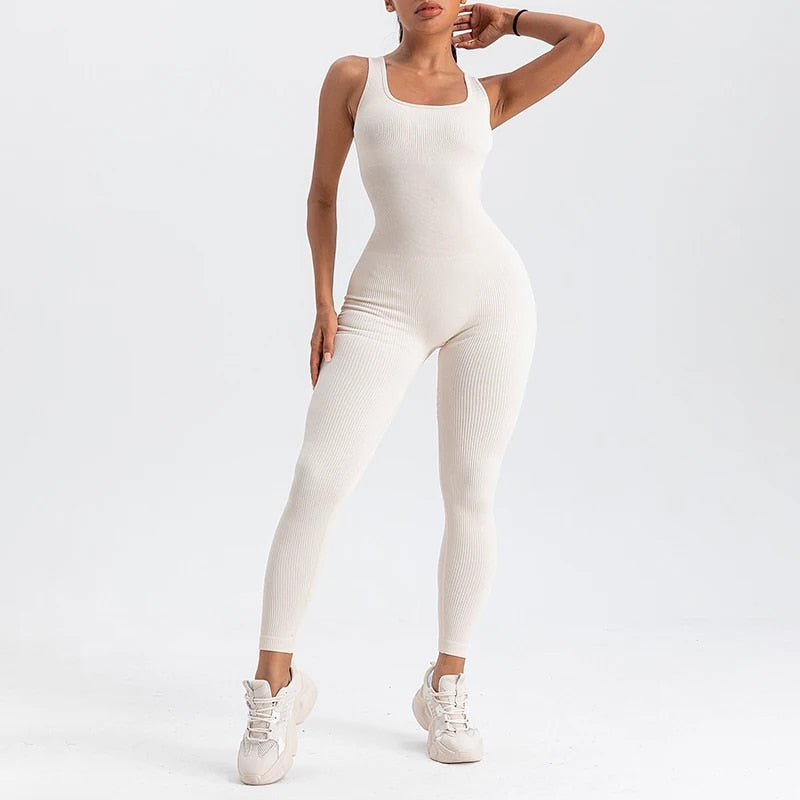square neck bodycon yoga jumpsuit, view 7 - MRSLM