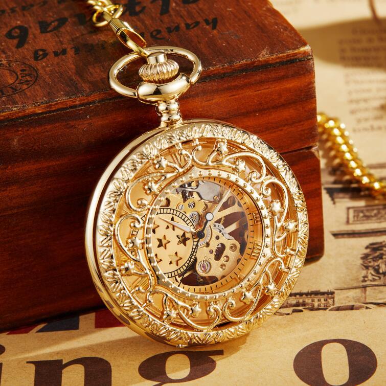 Hollow Carved Flip Semi-automatic Mechanical Pocket Watch