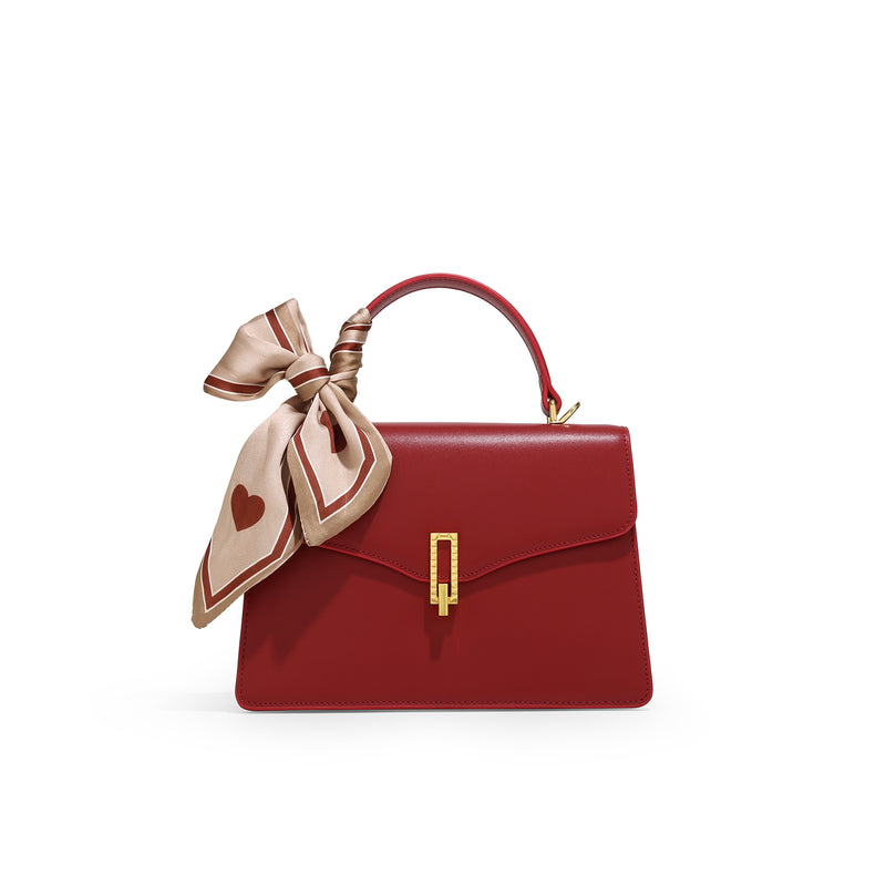 red cowhide leather handbag, view 2 - MRSLM