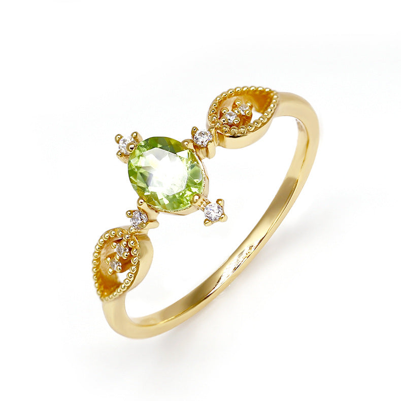 gold-plated 925 silver olive green stone ring, view 6 - MRSLM