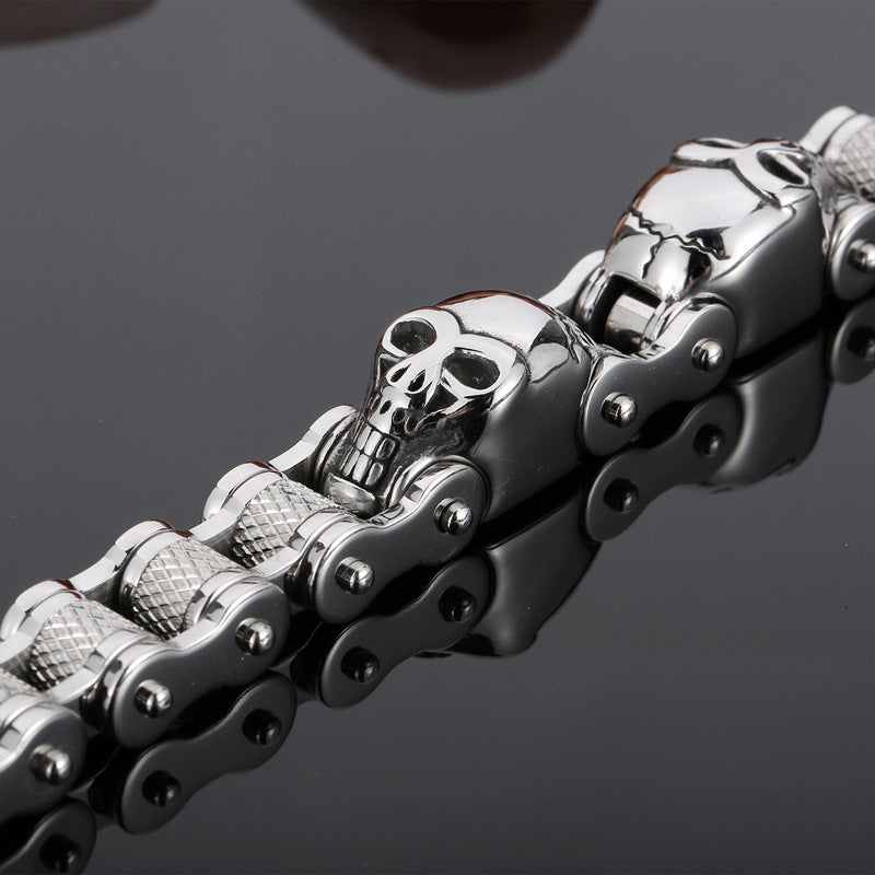 Skull Bike Chain Titanium Steel Men's Bracelet