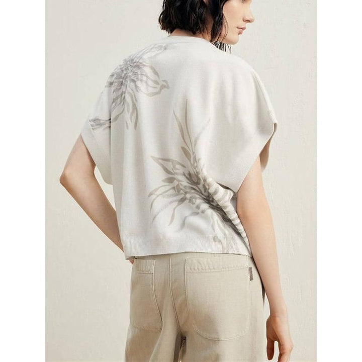 Seaweed Floral Print Cashmere-Silk Blend Sweater