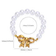 gold bowknot bracelet with imitation pearls, view 2 - MRSLM