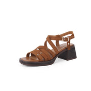 open toe chunky heel leather sandals, view 2 - MRSLM