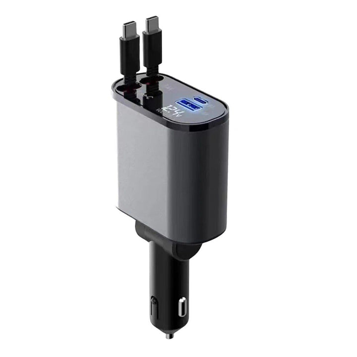 4-in-1 USB Car Fast Charger with PD QC3.0 & Digital Display