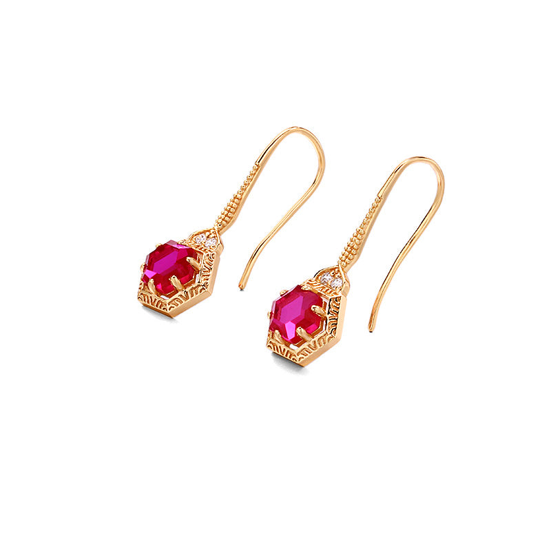 geometric red corundum ear hook earrings, view 5 - MRSLM