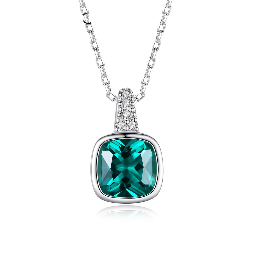 925 Sterling Silver Emerald Square Zircon-inlaid Pendant Fashion Short Necklace Women's