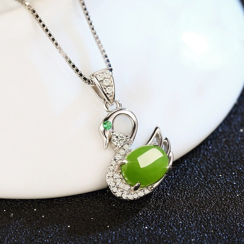 swan and jade pendant necklace, view 3 - MRSLM