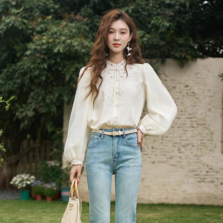 hollow embroidered mesh blouse, view 3 - MRSLM