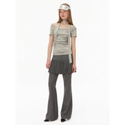 metallic silver pleated tank top, view 3 - MRSLM