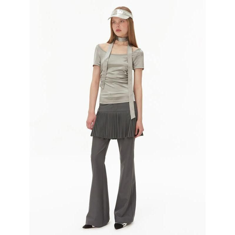 metallic silver pleated tank top, view 3 - MRSLM