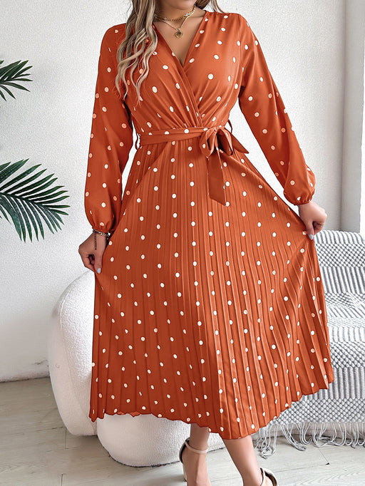 polka dot cross V-neck pleated maxi dress, view 8 - MRSLM