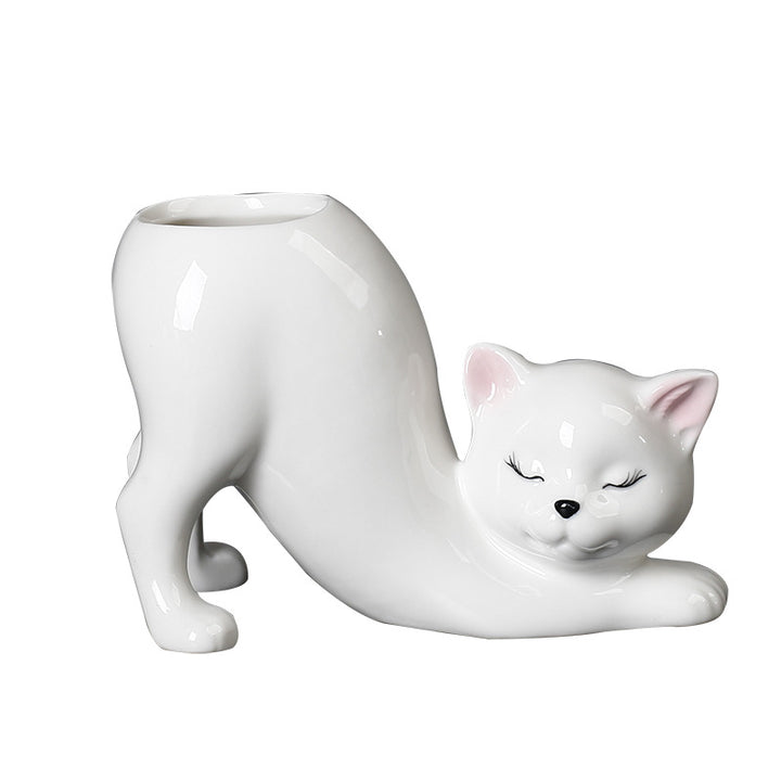 Cute Cartoon Cat Tail Porcelain Flower Pot Vase