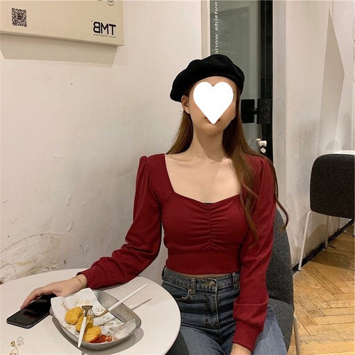 cropped high waist puff sleeve shirt, view 5 - MRSLM