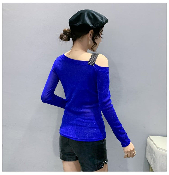 Klein Blue T-shirt Women's Small Shirt Design Bottoming Off-the-shoulder Top