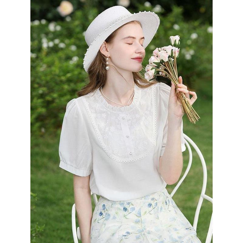 Summer White Lace Puff Sleeve Fashion Blouse