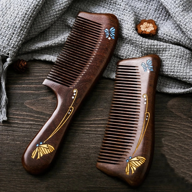 Natural Gold Sandalwood Comb with Dense Teeth