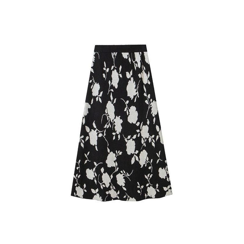 floral jacquard woolen knit skirt, view 6 - MRSLM