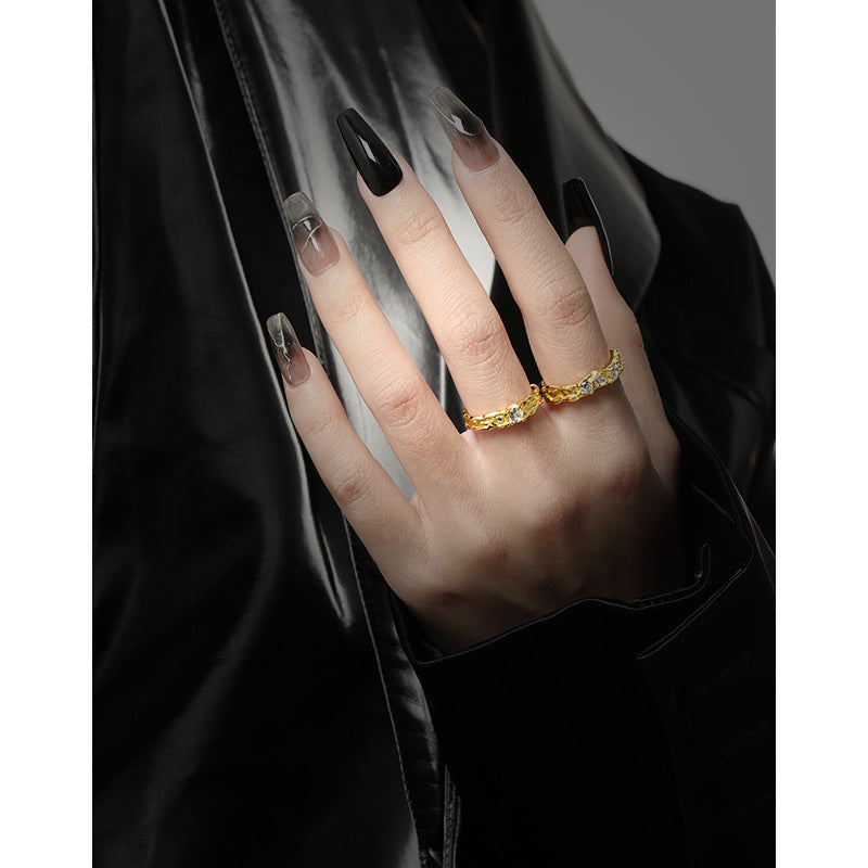 women's irregular texture s925 silver open ring, view 5 - MRSLM