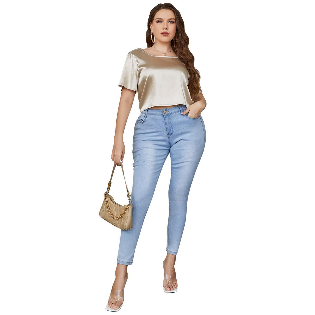 Women's Summer Short-sleeved Solid Color Backless Top T-shirt