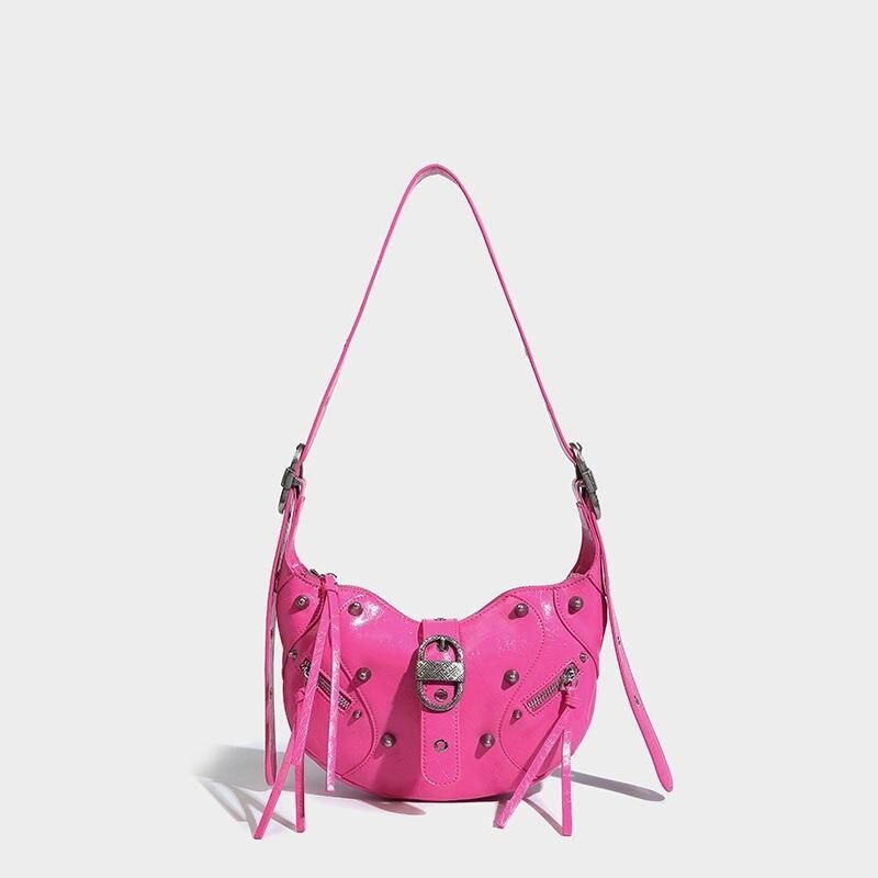 Mochila transversal de couro de luxo rosa punk