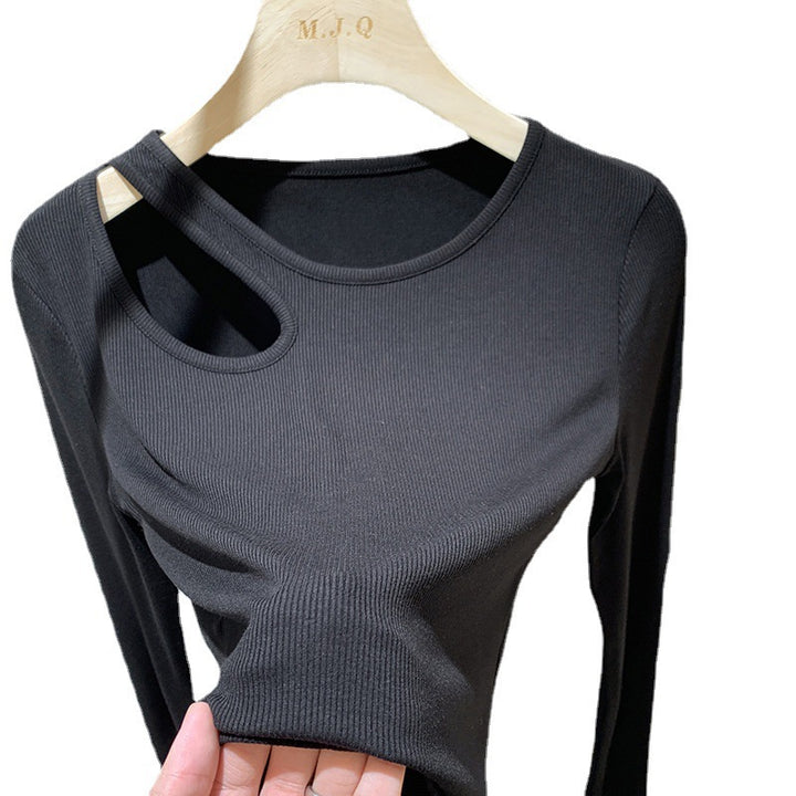 Round Neck Collarbone Bottoming Shirt Women's Hollow Long Sleeve T-shirt
