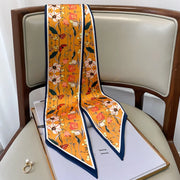 Floral silk-feel long scarf, view 5 - MRSLM