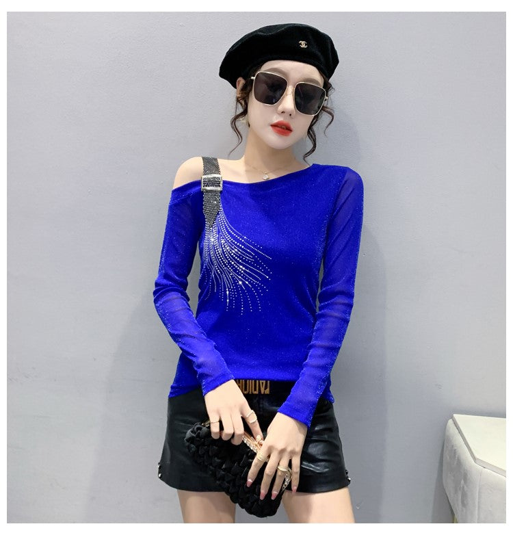 Klein Blue T-shirt Women's Small Shirt Design Bottoming Off-the-shoulder Top