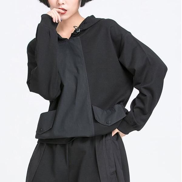 black drawstring hooded t-shirt, view 2 - MRSLM