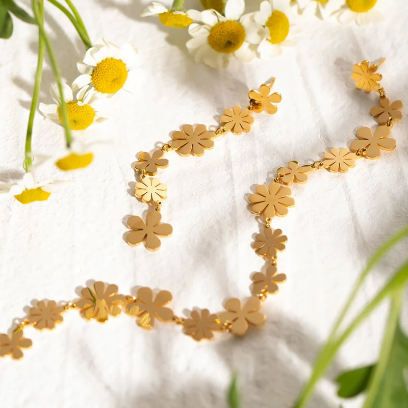 gold plated asymmetrical daisy earrings, view 4 - MRSLM