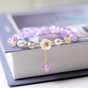 purple beaded white flower bracelet, view 2 - MRSLM