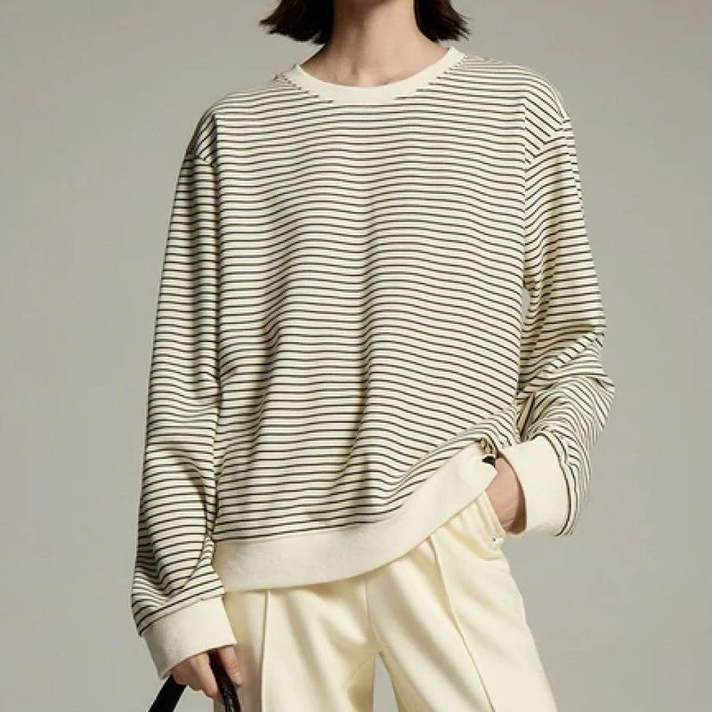 striped flower embroidery sweatshirt, view 3 - MRSLM