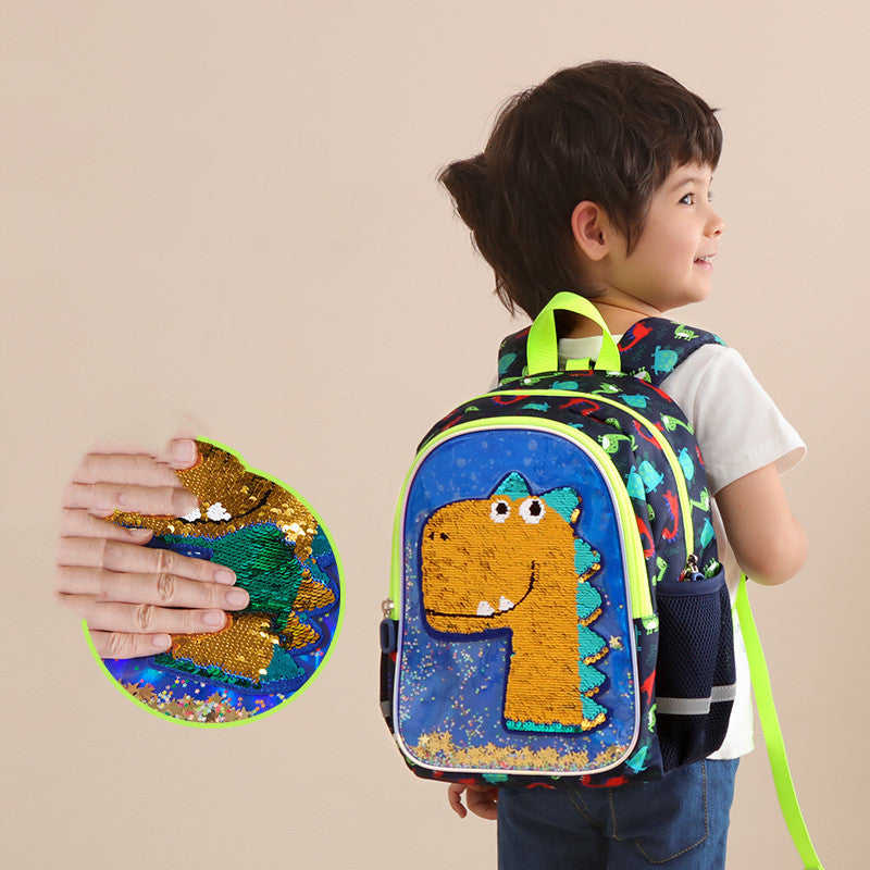 Kindergarten Schoolbag Boy Dinosaur Glitter Discoloration
