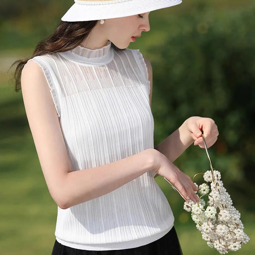lace stand-up collar tank top, view 2 - MRSLM