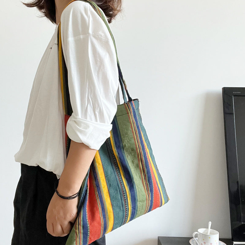 vintage stripe canvas shoulder bag, view 4 - MRSLM