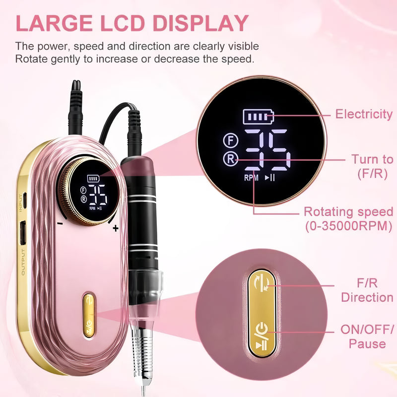 rose gold rechargeable nail drill, view 3 - MRSLM